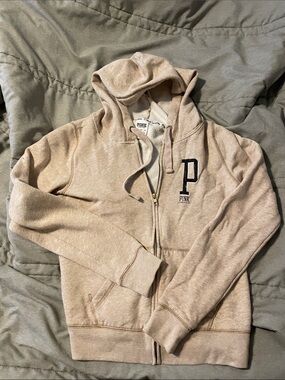 PINK Victoria's Secret Beige Zip-Up Hoodie Y2K vintage